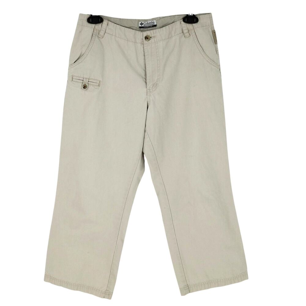 Columbia Pants Womens 8 Putty Beige Capri Chinos Straight Logo Crop Gorpcore